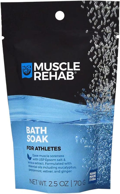 Muscle Rehab| (5) Travel Epsom Soak Packets Arnica, Magnesium Salt, Body, Hand, Foot Pain Relief, Sore Feet Relief, Foot Bath Soak, Epson Salts for Soaking Feet, Stiffness and Pain Relief, Single use