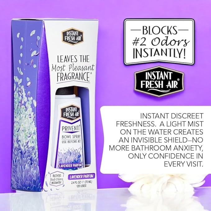 Signature PRIVENTI Toilet Spray, Lavender Parfum Bathroom Spray with Noxban Technology Odor Elimination, Travel Size, Long-Lasting Freshness for Home, Travel or Work, 2.4 Oz. - INSTANT FRESH AIR
