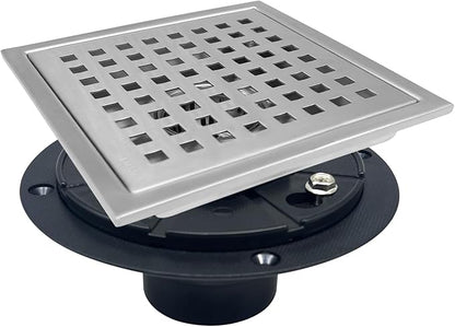 6 Inch Square Shower Drain with Flange, Removeable Grate SUS 304 Stainless Steel Shower Drain with Hair Catcher (Brushed Nickel, 6 Inch)