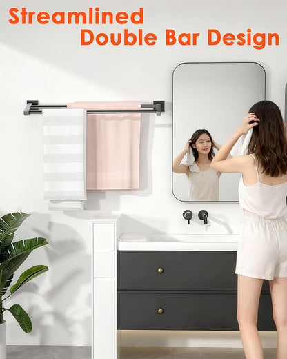 Alise Bath Double Towel Bars Towel Racks for Bathroom,Wall Mount Towel Holder 20-Inch Heavy Duty SUS304 Stainless Steel Towel Hanger Rail,Matte Black