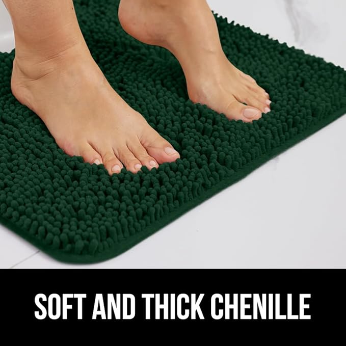 GORILLA GRIP Plush Absorbent Shaggy Chenille Bath Rug Mat for Square Toilet Base with Rubber Backing, Machine Washable Rugs, Soft Microfiber Contour Mats for Toilets, Bathroom Decor, Hunter