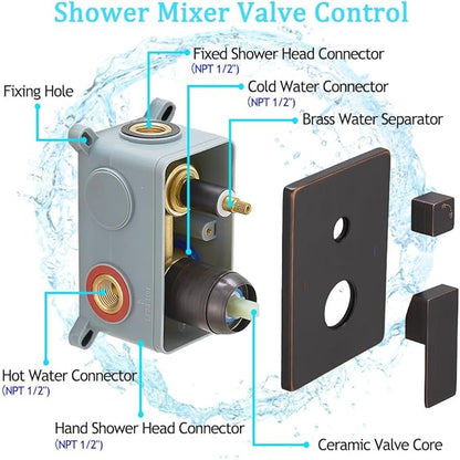 Oil Rubbed Bronze rain Shower Faucet Set Shower System 8 Inches Square Shower Head with Handheld, Waterfall Showerhead, All Metal Shower Faucet Trim Repair Kits (Contain Shower Valve)