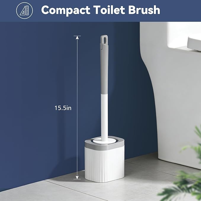 Toilet Brushes, 2 Pack Toilet Brush and Holder Set with Nylon Bristles Toilet Bowl Brush Compact Hidden Scrubber Brushes for Bathroom Deep Cleaning, Grey & White