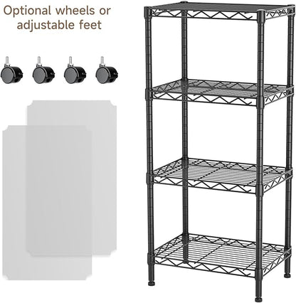 4 Tier Adjustable Storage Shelves Heavy Duty Metal Utility Shelf Wire Shelving Unit Organizer Rack for Home Kitchen Office Bathroom Pantry Room 12" D x 18" W x 44.5" H