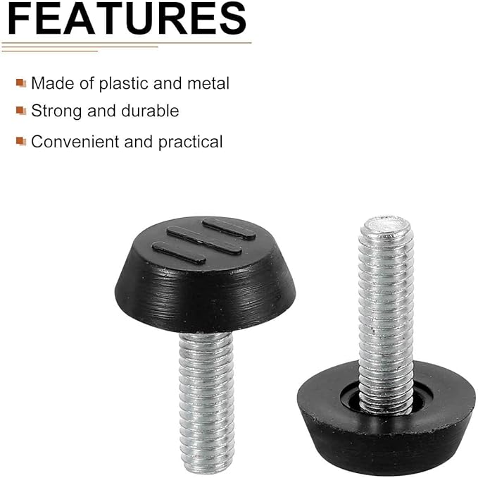 M6x16x22mm(DxLxOD) Screw on Furniture Glide Leveling Feet - 12Pack - Good for Furniture - Adjustable Thread Furniture Levelers - Black