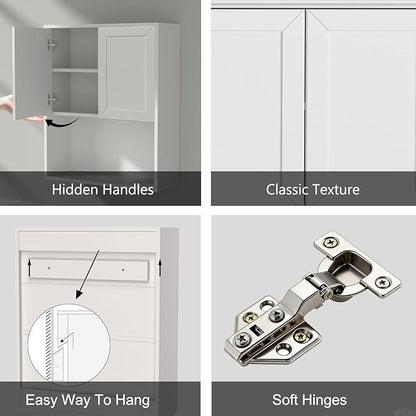 Bathroom Wall Cabinet Wooden with 2 Doors,Over the Toilet Storage Cabinet,Bathroom and Laundry Wall Mount Storage Medicine Cabinet with Open and Adjustable Shelf,Easy Assembly (Style A-2 PC, White)