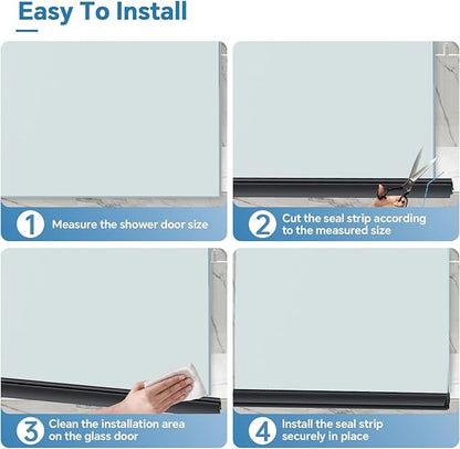 Shower Door Bottom Seal Strip, 2PCS Seal Strip, Clear PVC, 36" Length, Fits 6mm Thick Glass, Prevents Leaks, Easy Installation, No Adhesive Required (Black, 36in for 1/4"(6mm) Door)