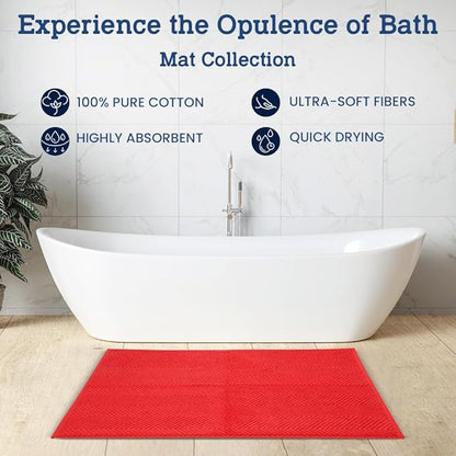 Casa Lino 100% Cotton Bath Mat Set of 2 (NOT A Rug) - 34" x 22" Bathroom Floor Towels - Machine Washable, Soft, Highly Absorbent & Quick Dry Bath Floor Towel (Red)