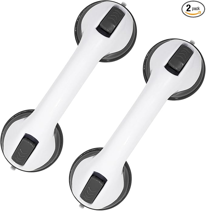 2-Pack Grab Bars for Bathtubs and Showers, 12 inch Shower Handle Suction Shower Bar, Safety Bars for Shower Chair, Bathroom Grab Bar for Senior，No Drilling Removable (Gray, 12 inch)