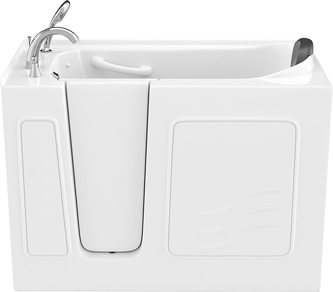 ANZZI Walk-In Bathtub Whirlpool 26" x 53" Acrylic White Right Drain 15 Jets Quick-Fill Faucet Fast Drain ADA Seat Grab Bar Inline Heater Ergonomic Headrest Chrome Trim | AMZ2653RWH-CP