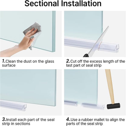 AmazerBath 3 PCS Shower Door Bottom Seal for 1/2 Inch Glass - (15.75 Inches x 3), 3 Section Segmented Shower Installation Kit Frameless Glass Door Seal Strip