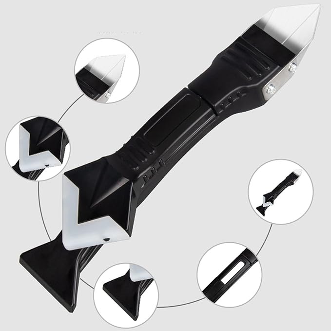 Multifunctional 3-in-1 Silicone Caulking Tool kit - The Ultimate Tile Joint Treatment Tool for Cleaning, Leveling, Seam Pressing, Shaping and Edge Finishing (Plastic Scouring Blade)