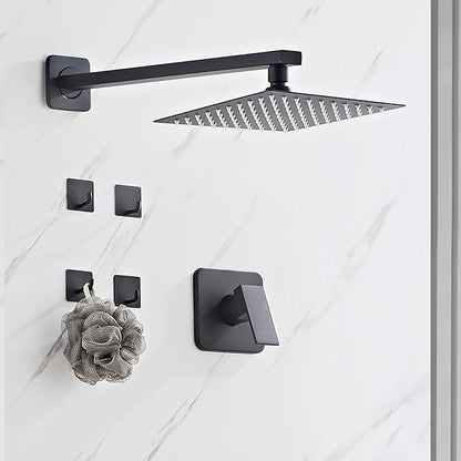 Shower Faucet Set Matte Black Complete Shower System with 8 Inches Rain Shower Head Bathroom Rain Shower Faucet Set Rainfall Shower System with Shower Valve