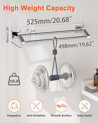 Alise Bath Double Towel Bars Towel Racks for Bathroom Lavatory,Wall Mount Towel Holder Heavy Duty SUS304 Stainless Steel Towel Hanger Towel Rail,Polished Chrome,20 Inch