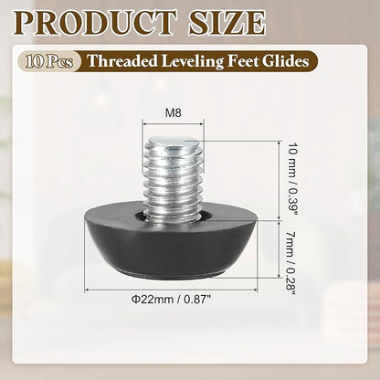 PATIKIL 10 Pcs M8 x 10mm Thread Adjustable Furniture Levelers, Furniture Feet Levelers Screw on Steel Screw in Threaded Leveling Feet Glides for Table Chair Cabinet Patio Legs