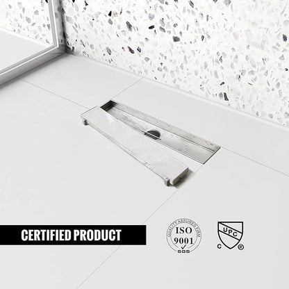 Linear Shower Drain, 12 inch Drain with Tile Insert 2-in-1 Panel, Brushed 304 Stainless Steel Shower Floor Drain, Linear Drain with Hair Strainer and Adjustable Feet