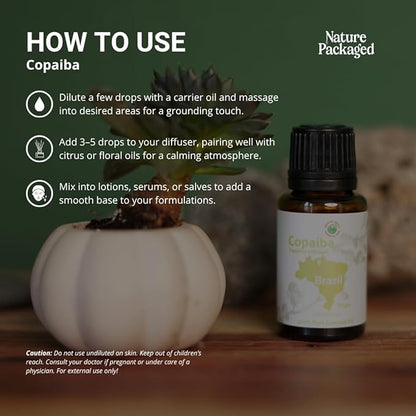Copaiba Essential Oil - Direct from Amazon Jungle Essential Oils Brazil - Steam Distilled - Aceite de Copaiba for Aromatherapy, Massage, Diffuser, DIY Candle and Soap Making - 2lbs