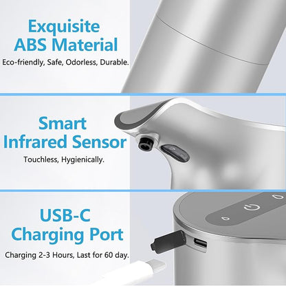 YIKHOM Automatic Liquid Soap Dispenser, 15.37 oz Touchless Dish Dispenser with Waterproof Base, 5 Adjustable Soap Volume Hand Soap Dispenser, Sensor Soap Pump for Kitchen Bathroom Office Hotel