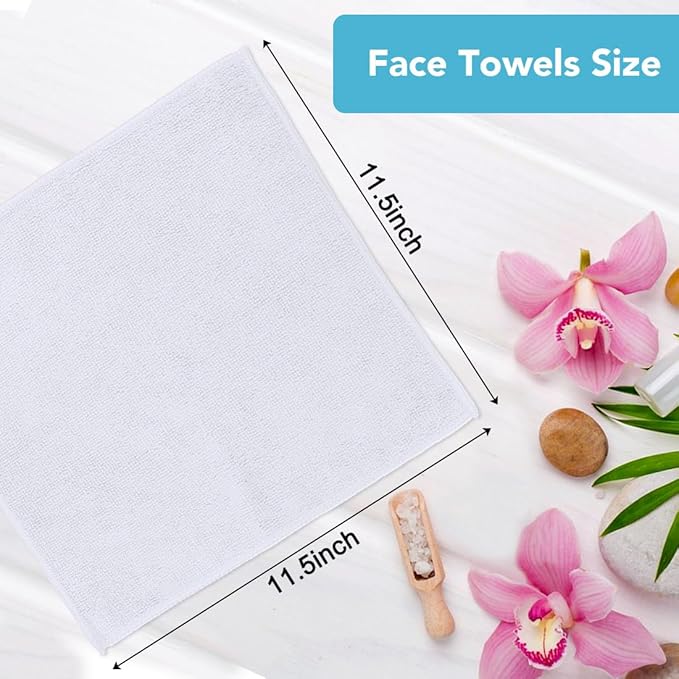 Orighty Washcloths Towels Set 20 Pack, Highly Absorbent and Soft Feel Microfiber Face Cloths, Multi-Purpose Wash Cloths & Hand Towels for Bathroom, Hotel, Spa, and Gym, 11.5x11.5 Inch, White