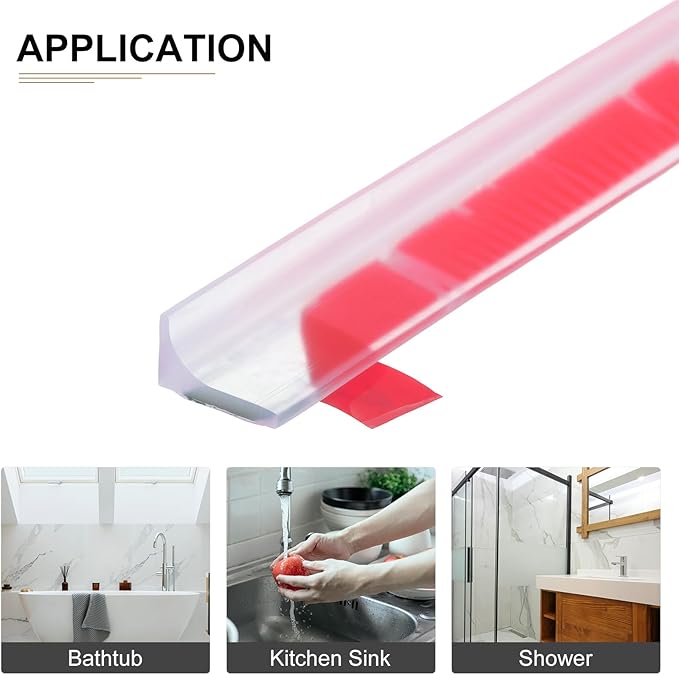 79"x0.8"x0.5" (LxWxH) Collapsible Shower Barrier Stopper - 1 Pack - Good for Bathroom Kitchen - L Shape Water Splash Guard Blocker - Clear