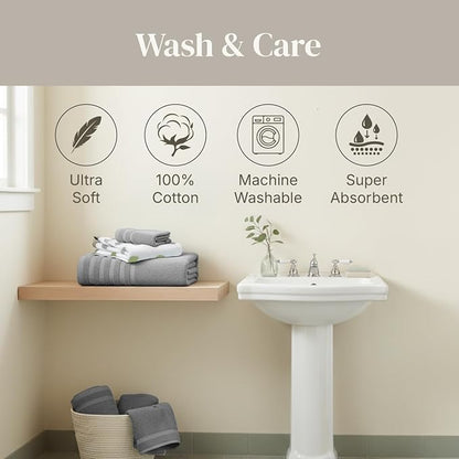 Modern Threads Organic Vines 6-Piece 100% Cotton Towel Set – Yarn Dyed Jacquard & Solid – Includes 2 Bath Towels, 2 Hand Towels, 2 Washcloths – Absorbent, Quick Dry, Soft & Durable – Gray