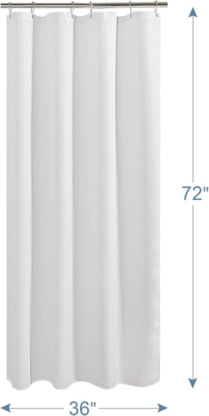 AmazerBath White Waffle Shower Curtain, 36x72 Inches, Fabric Stall Curtain With Waffle Weave, Hotel Quality Bathroom Shower Curtains
