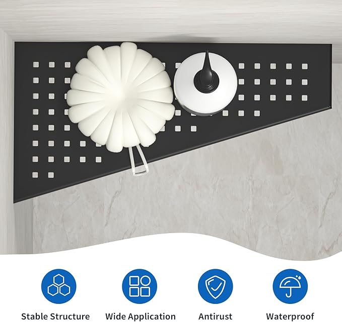 Corner Shower Shelf 2PCS, Trapezoid Bathroom Shelves 12'' for Tiled Wall, 304 Stainless Steel Grout in Shelf, No Drilling Needed (Black)
