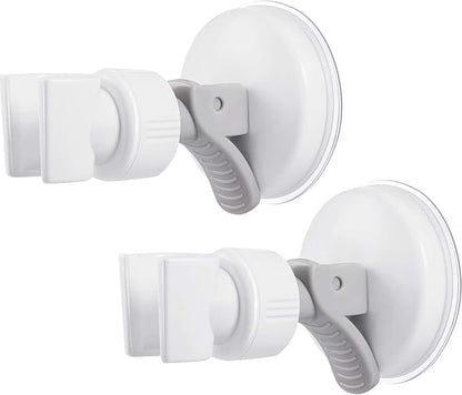 Zhehao Adjustable Shower Head Holder, Removable Suction Cup Shower Head Holder, No Drill Wall Mounted Suction Bracket with Chrome Polished for Marble Glass Metal Ceramic(2,Grey Wrench)