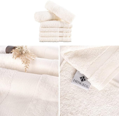 Hencely Premium 6-Pack Washcloths 12x12 Inches Soft Turkish Cotton High Absorbent and Quick Dry Dishtowel for Kitchen and Bath (Wash Cloth 6 Pack, Ivory)