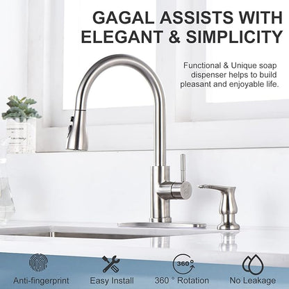 GAGALIFE Kitchen Sink Soap Dispenser - Brushed Nickel Built in Soap Dispenser with 17 OZ Bottle, Lotion Dispenser for Kitchen Sink, Refill from The Top