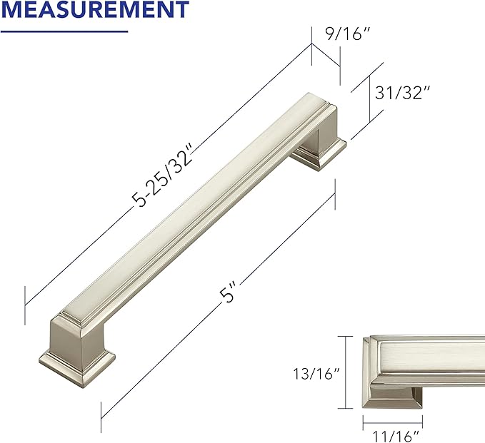 Ravinte Hardware 30 Pack Brushed Nickel Cabinet Pulls, 5 Inch (128mm) Hole Center Zinc Alloy Drawer Handles for Kitchen Cabinets, Cupboards, Dressers, Square Solid Metal Hardware