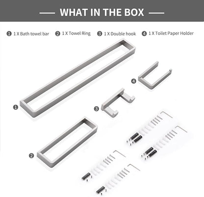 YACVCL 4-Piece Bathroom Hardware Accessories Set Polished Chrome Towel Bar Set Square Towel Holder Kit Stainless Steel Wall Mounted