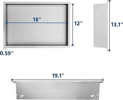 Neodrain Shower Niche, Bathroom Shelf Inner Size 18" X 12", Brushed Stainless Steel Bathroom Wall Niche Cubby, No Tiled Recessed, Stainless Shelf for Storage