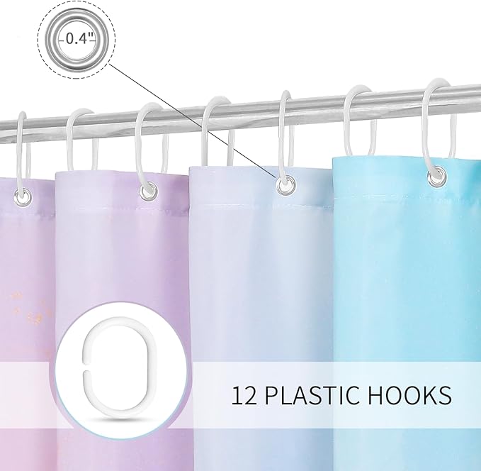 Gibelle Extra Long Shower Curtain 72 x 84, Tall Abstract Marble Shower Curtain, Pink Turquoise Modern Ink Art Waterproof Fabric Shower Curtain Set with Hooks