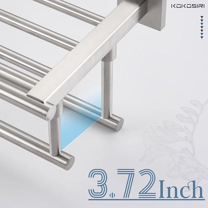 KOKOSIRI Towel Shelf with Double Towel Bars 16 Inches Bathroom Towel Rack Towel Holder Wall Mounted Stainless Steel, Brushed Nickel, B6005BR-L16