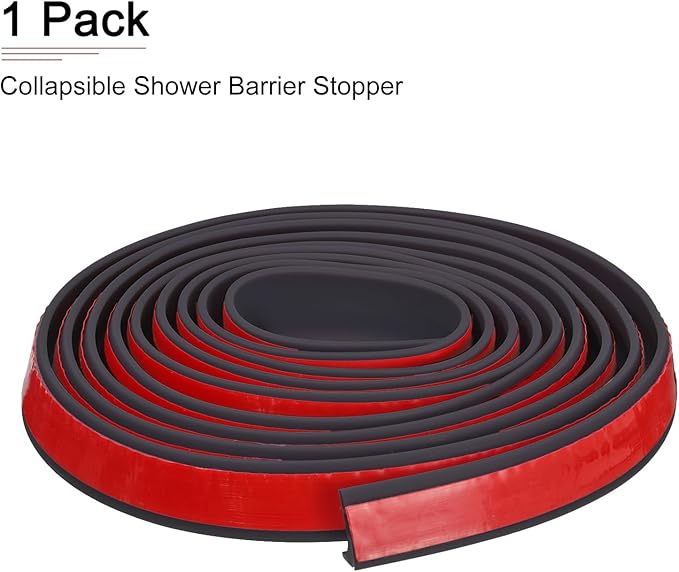 118"x0.8"x0.5" (LxWxH) Collapsible Shower Barrier Stopper - 1 Pack - Good for Bathroom Kitchen - L Shape Water Splash Guard Blocker - Black