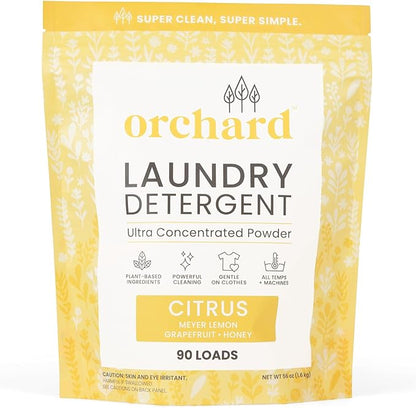 Orchard Laundry Detergent Powder Natural Deep Cleaning Laundry Powder for Sensitive Skin - Citrus - Plant Based Effective Ingredients - 56 Ounces - Enzyme-Powered, Eco Friendly Detergent