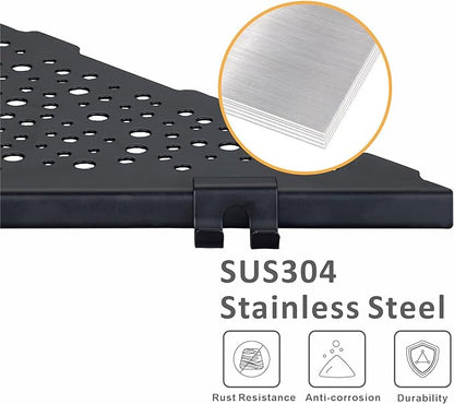 Corner Shower Shelf with 4 Hooks,10 Inch 304 Stainless Steel Recessed Bathroom Shelves,No-Drilling Installation for Tiled Wall,Matte Black, 2-Pack