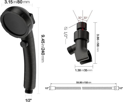 KAIYING High Pressure Oil-Rubbed Bronze Handheld Shower Head with ON/OFF Switch, 3 Spray Modes, Adjustable Angle Bracket, and Hose