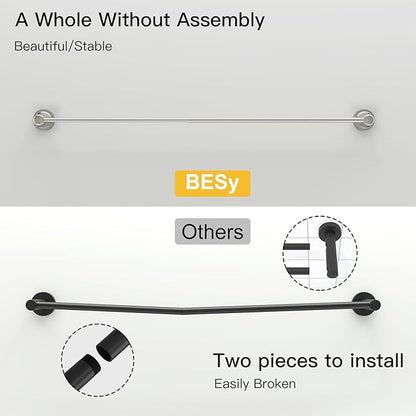 BESy Adjustable 16 to 26 Inch Bath Towel Bar Rack for Bathroom Towel Holder, Wall Mounted Towel Bar Rod Hanger Bathroom Hardware Accessories Hotel Style, Stainless Steel, Brushed Nickel