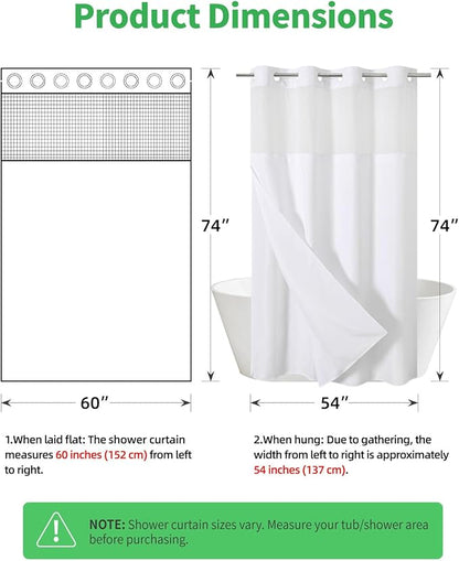 Stall No Hooks Needed Linen Textured Shower Curtain with Snap-in Fabric Liner Set,Hotel Luxury Decor Shower Curtains for Bathroom,Waterproof & Washable,60Wx74H,White