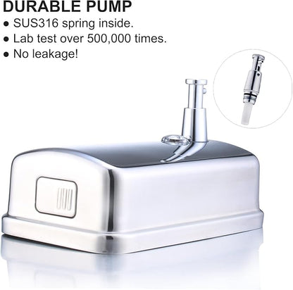 Commercial Soap Dispenser Wall Mount Stainless Steel Manual Liquid Pump Rust-Proof Leak Free for Bathroom (34 fl.oz./1000ml)