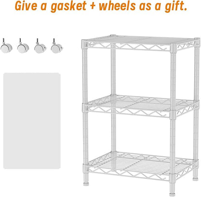 3 Tier Adjustable Storage Shelves Heavy Duty Metal Utility Shelf Wire Shelving Unit Organizer Rack for Home Kitchen Office Bathroom Pantry Room 12" D x 18" W x 30" H