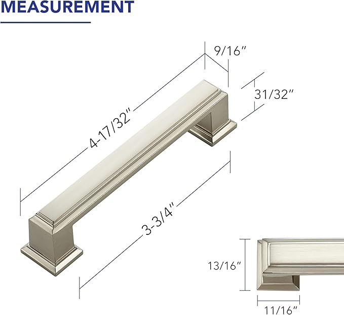Ravinte Hardware 15 Pack Brushed Nickel Cabinet Pulls, 3-3/4 Inch (96mm) Hole Center Zinc Alloy Drawer Handles for Kitchen Cabinets, Cupboards, Dressers, Square Solid Metal Hardware