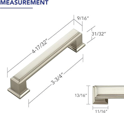 Ravinte Hardware 15 Pack Brushed Nickel Cabinet Pulls, 3-3/4 Inch (96mm) Hole Center Zinc Alloy Drawer Handles for Kitchen Cabinets, Cupboards, Dressers, Square Solid Metal Hardware