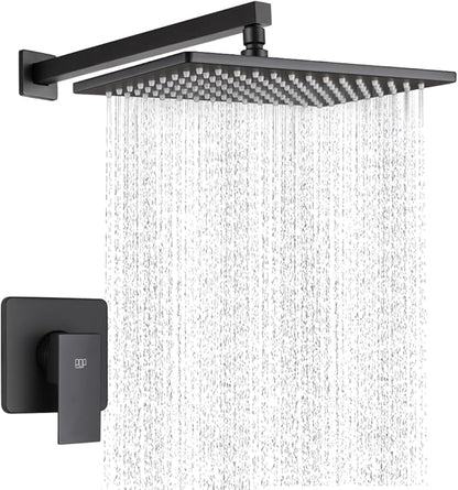 POP SANITARYWARE Matte Black Shower Faucet Set, Bathroom Rainfall Shower System with Stainless Steel Metal Showerhead, Single Function Shower Trim Kit with Rough-in Valve