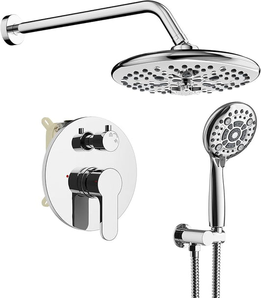 SR SUN RISE Shower Faucet - 10 Inch Multifunctional High Pressure Shower Head System with Handheld Shower Head Fixtures - Valve Included - Polished Chrome