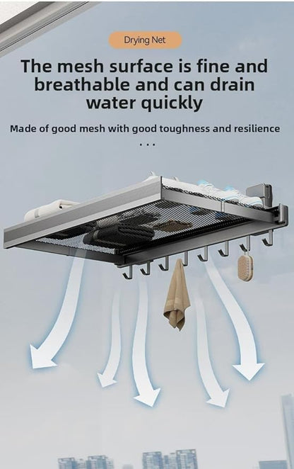 Oleth Telescopic Suction Cup Bathroom Towel Rack & Balcony Drying Net: Super Strong Suction, Tool-Free Install, Wall-Safe. Fits Smooth Surfaces for Towels/Small Items.Bathroom Concealed Folding Shelf