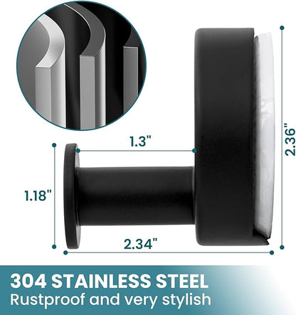 TAILI Stylish 304 Stainless Steel Bathroom Suction Hooks for Towel, Bathrobe, Loofah, No Damage Hanging Glass Shower Wall Hook, Patented Strong Suction Cup Holder, Hold Up to 11 Lbs, O-Cylinder Black