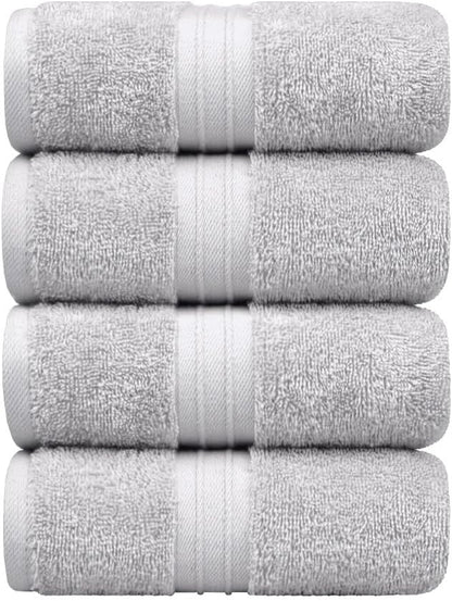 Hand Towels Pack of 4-100% Cotton & Luxury, Large (16"x 28") Absorbent, Thick, Cozy - Versatile, Perfect as Hotel Towel, Hand Towels for Bathroom - Silver Gray